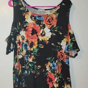 Black Floral cold shoulder top